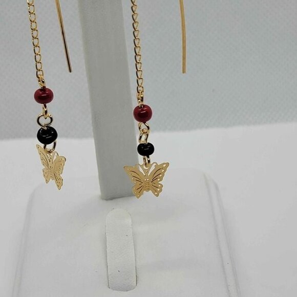 Brazilian 18k Gold Filled Butterfly Beaded Earrings - Picture 1 of 4